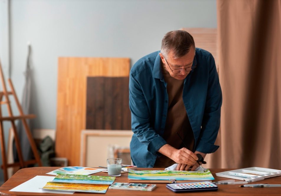 Homeowner preparing plans and paint samples for an HOA architectural review application